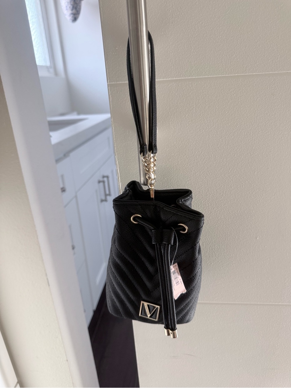 Victoria's Secret Black Quilted Mini Drawstring Bag